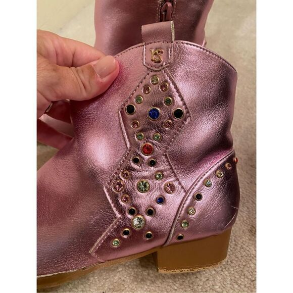 YOSI SAMRA Miss Dallas Embellished Cowboy Boot, Light Pink Metallic - Picture 3 of 7
